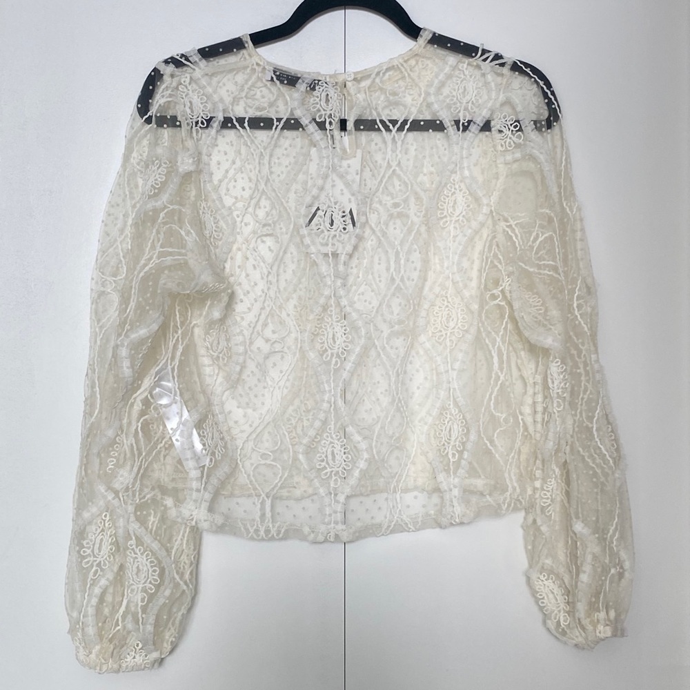 Zara White Sheer Lace Blouse